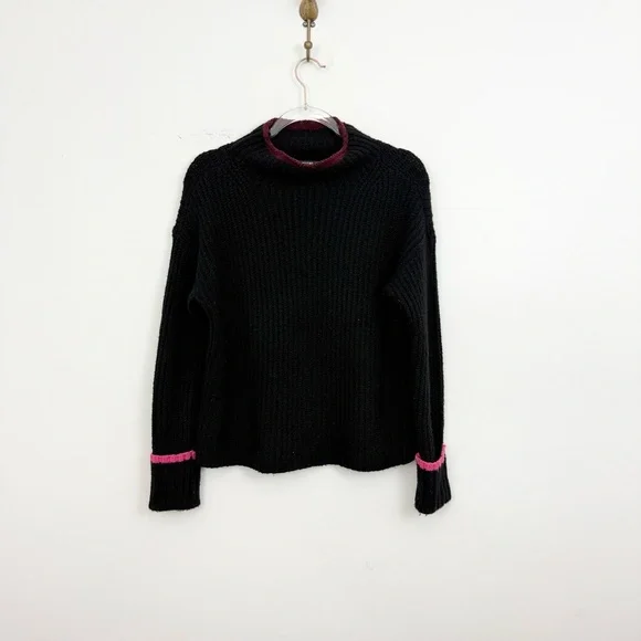 Anthropologie Maeve Mock Neck Sweater Black with Pink Trim Size Small - Picture 2 of 5